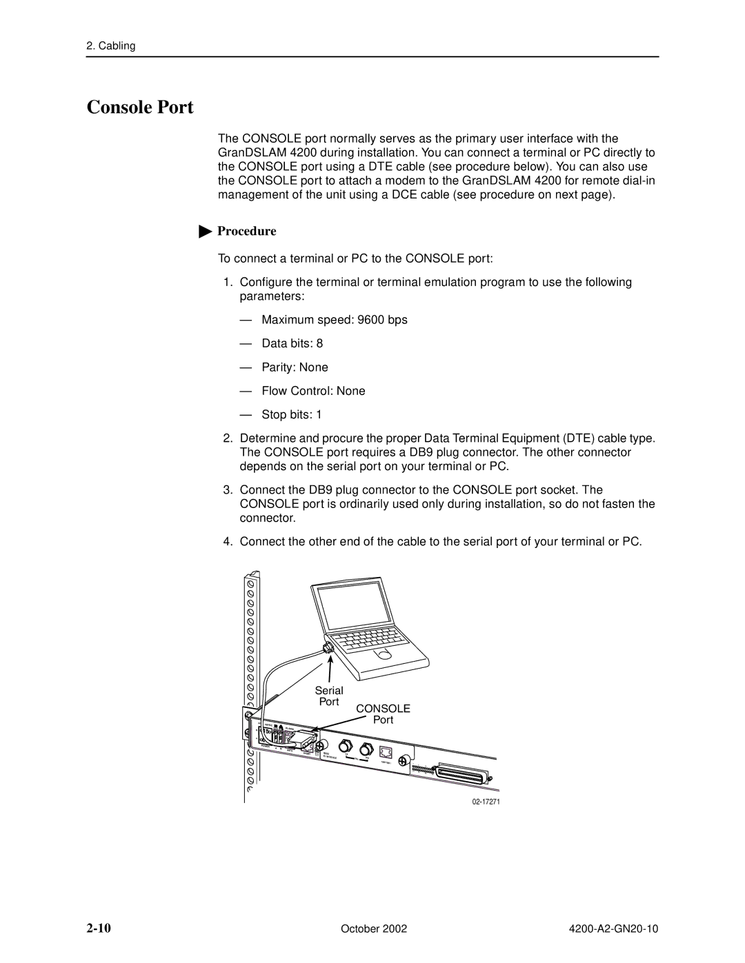 Paradyne GranDSLAM 4200 manual Console Port 