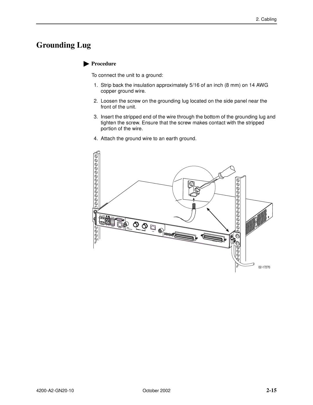 Paradyne GranDSLAM 4200 manual Grounding Lug 