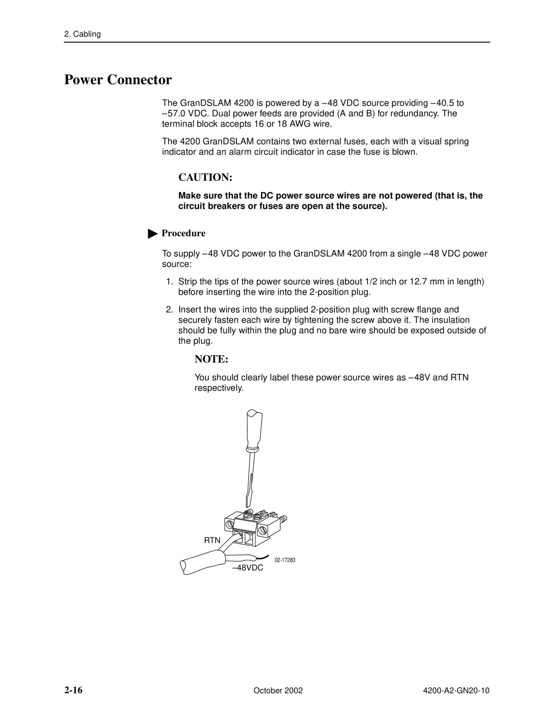 Paradyne GranDSLAM 4200 manual Power Connector 