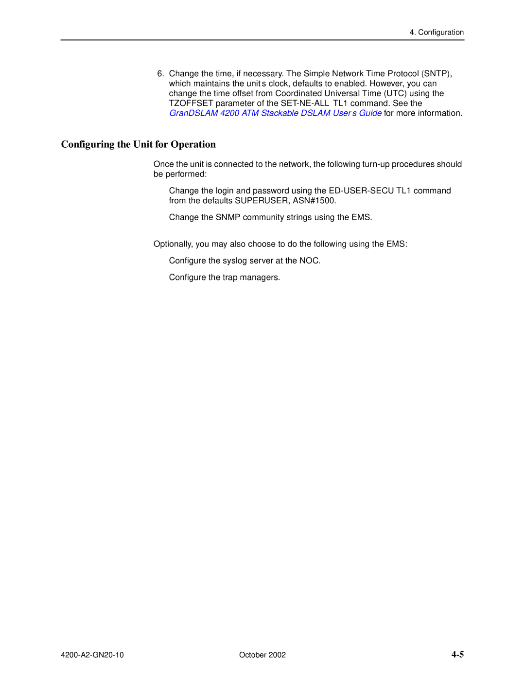 Paradyne GranDSLAM 4200 manual Configuring the Unit for Operation 