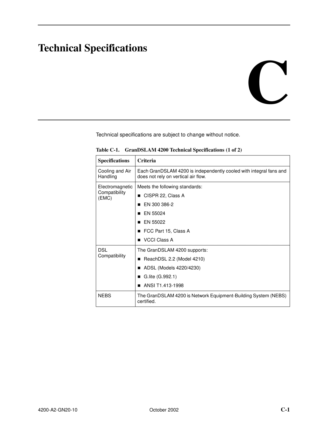 Paradyne GranDSLAM 4200 manual Technical Specifications, Dsl 