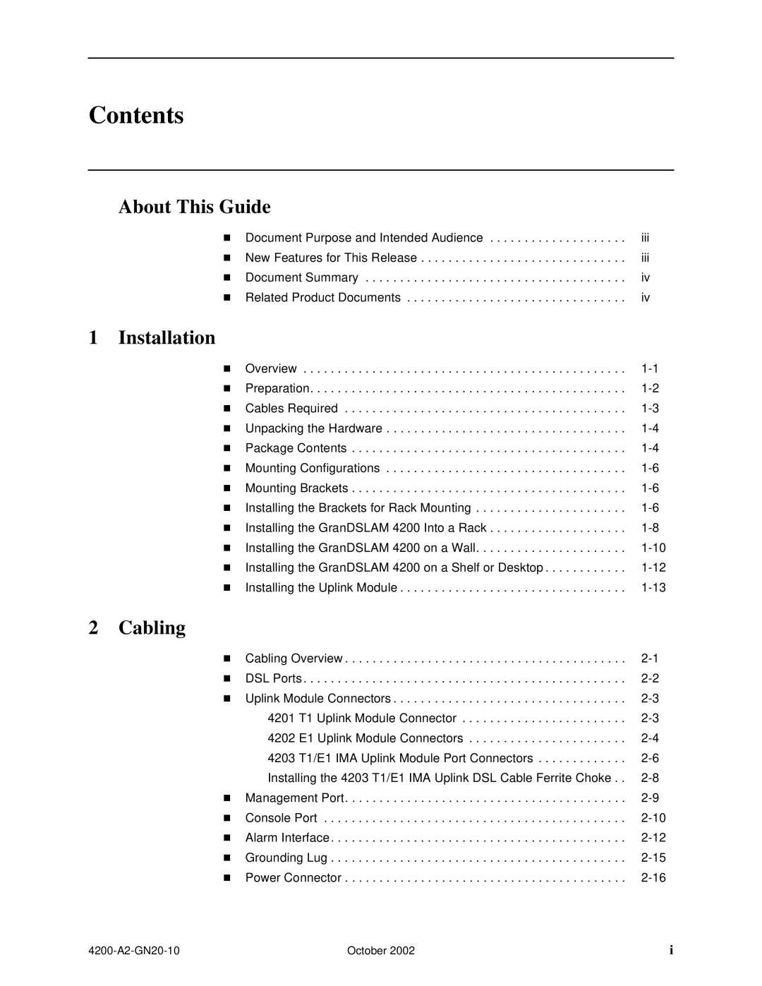 Paradyne GranDSLAM 4200 manual Contents 