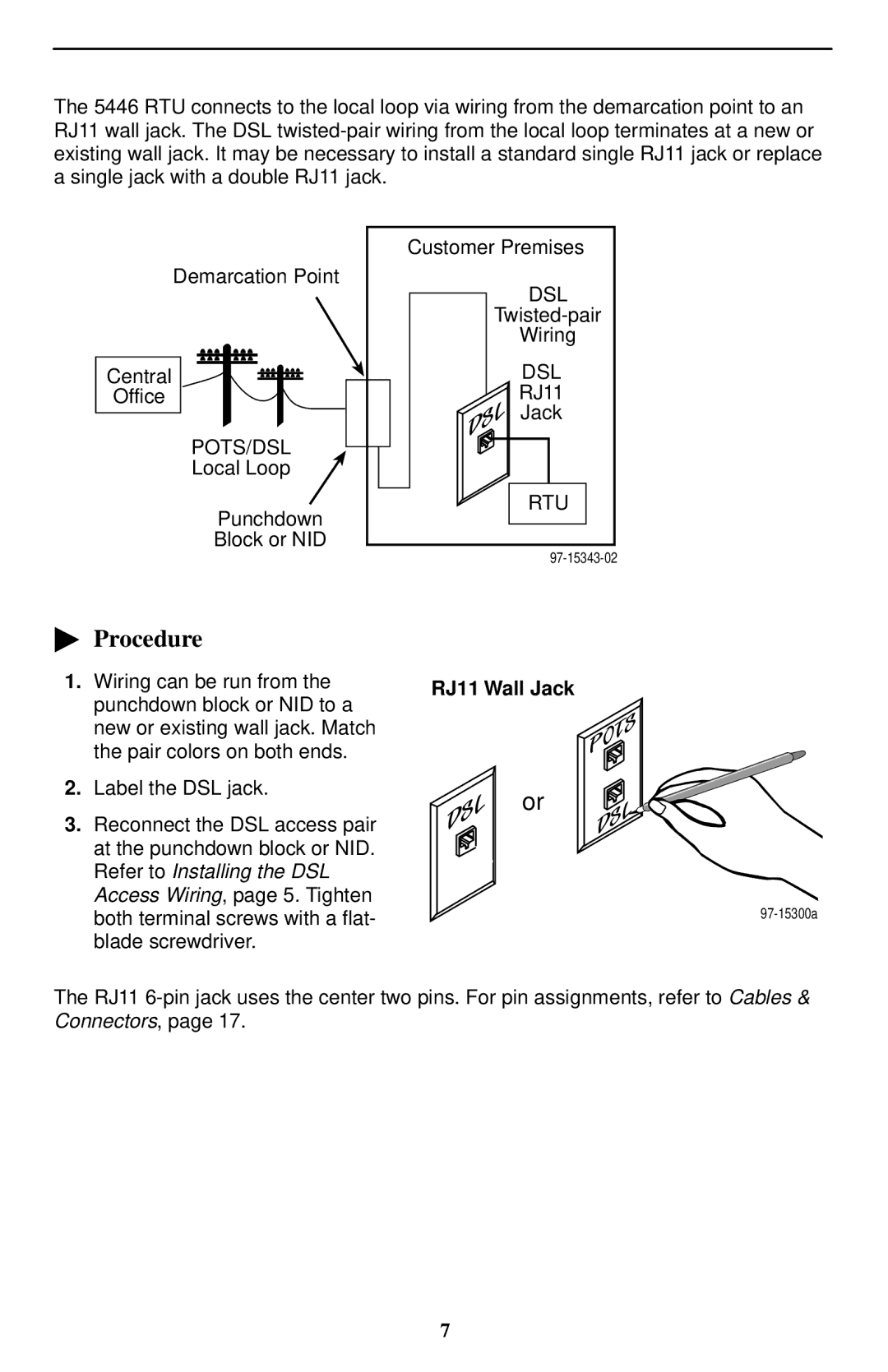 Paradyne Hotwire 5446 installation instructions RJ11 Wall Jack 