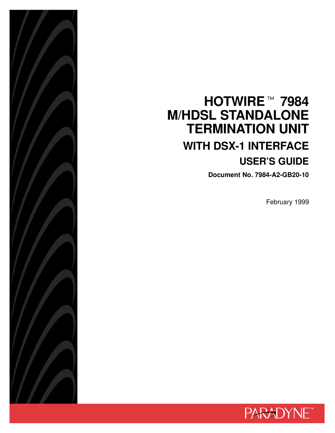 Paradyne Hotwire 7984 manual HOTWIRE Hdsl Standalone Termination Unit 