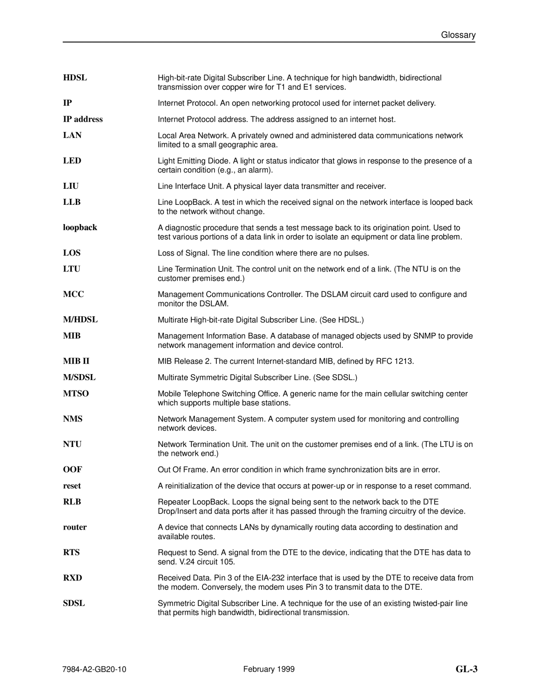 Paradyne Hotwire 7984 manual IP address, Loopback, Reset, Router 