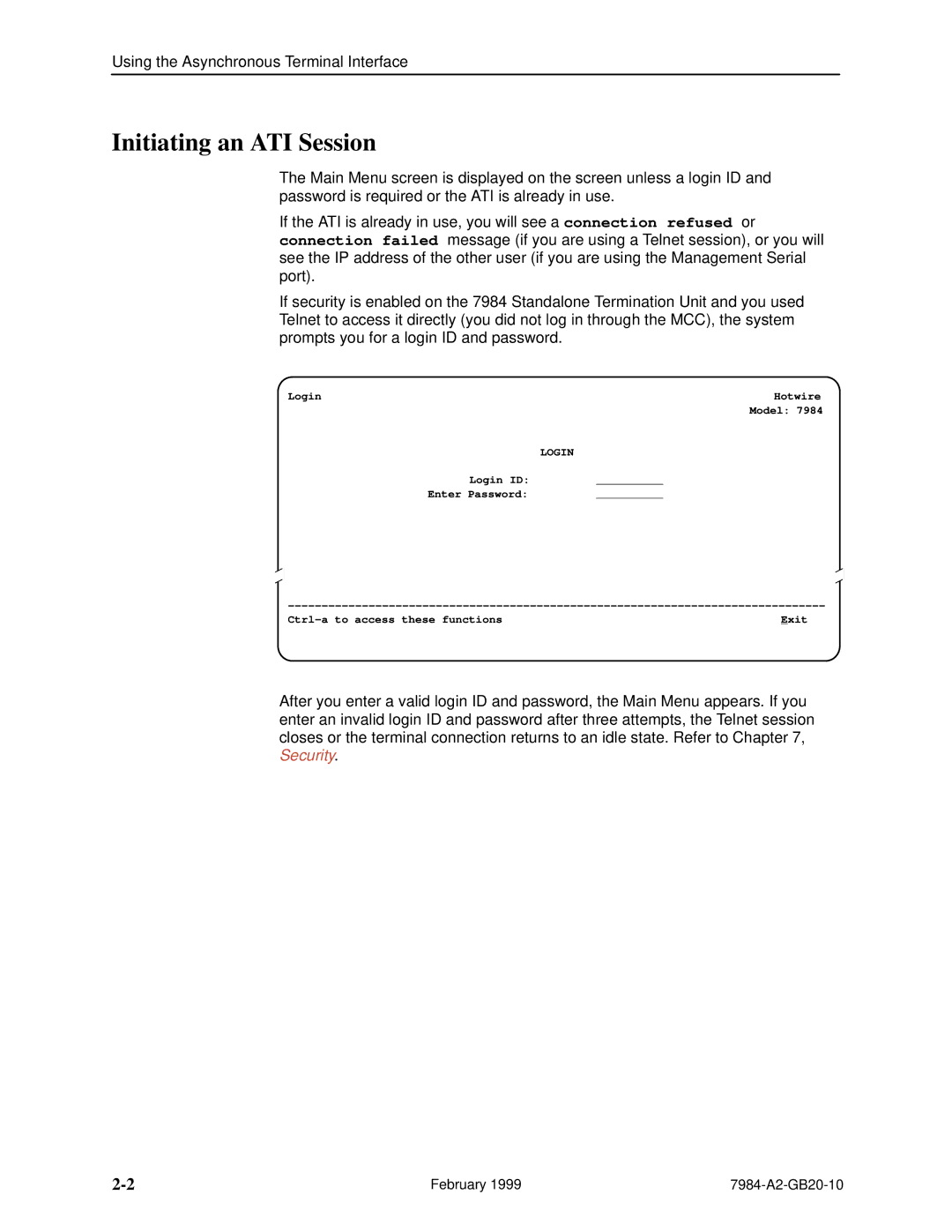 Paradyne Hotwire 7984 manual Initiating an ATI Session, Login 