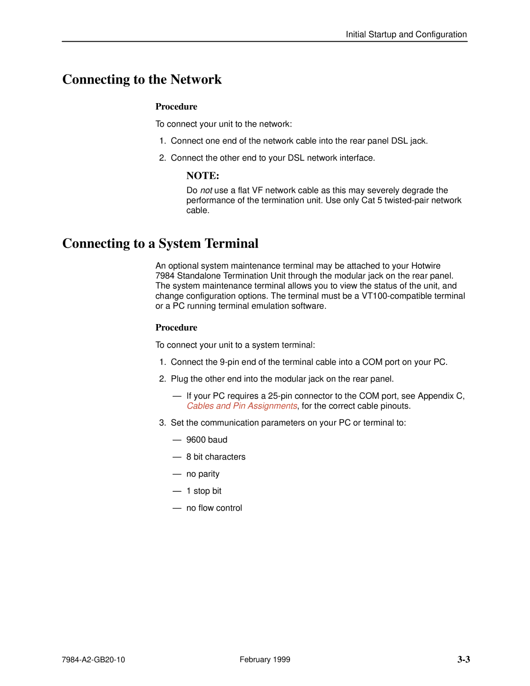 Paradyne Hotwire 7984 manual Connecting to the Network, Connecting to a System Terminal 