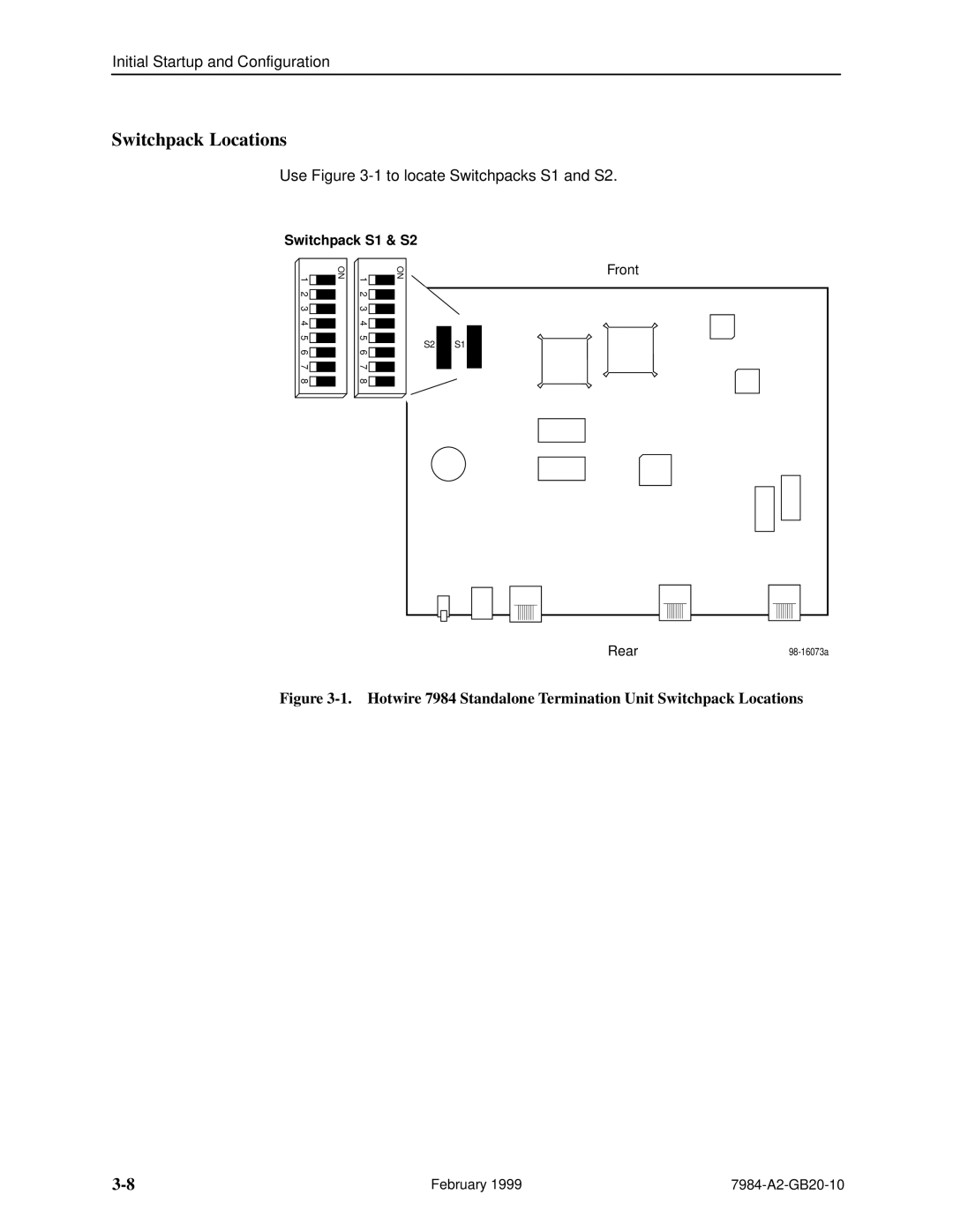 Paradyne Hotwire 7984 manual Switchpack Locations, Switchpack S1 & S2 