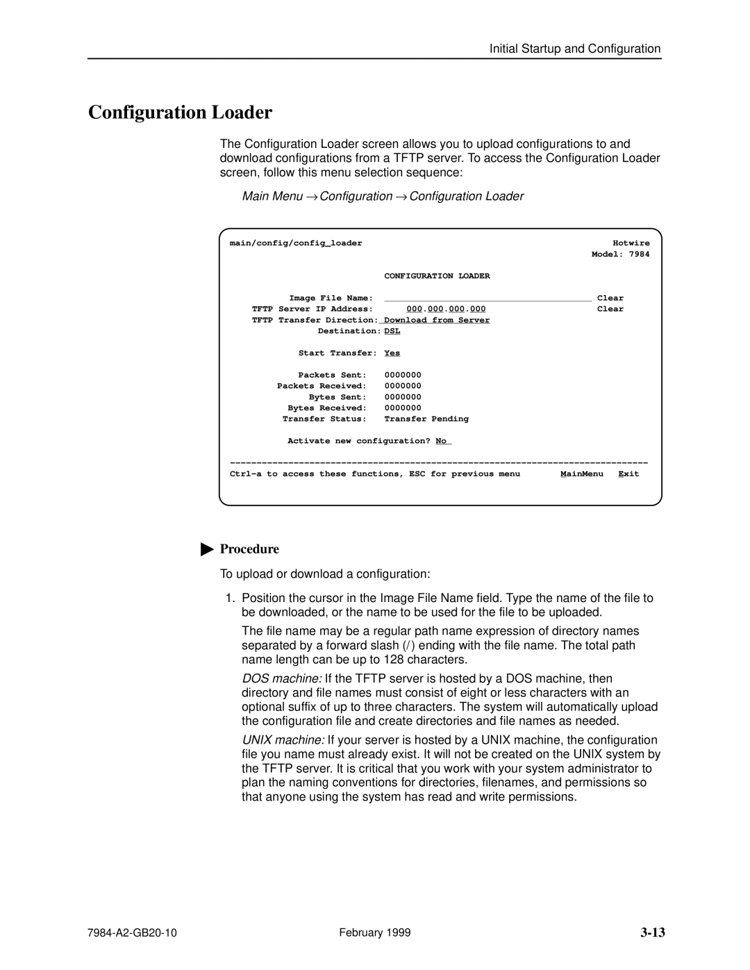 Paradyne Hotwire 7984 manual Main Menu → Configuration → Configuration Loader 