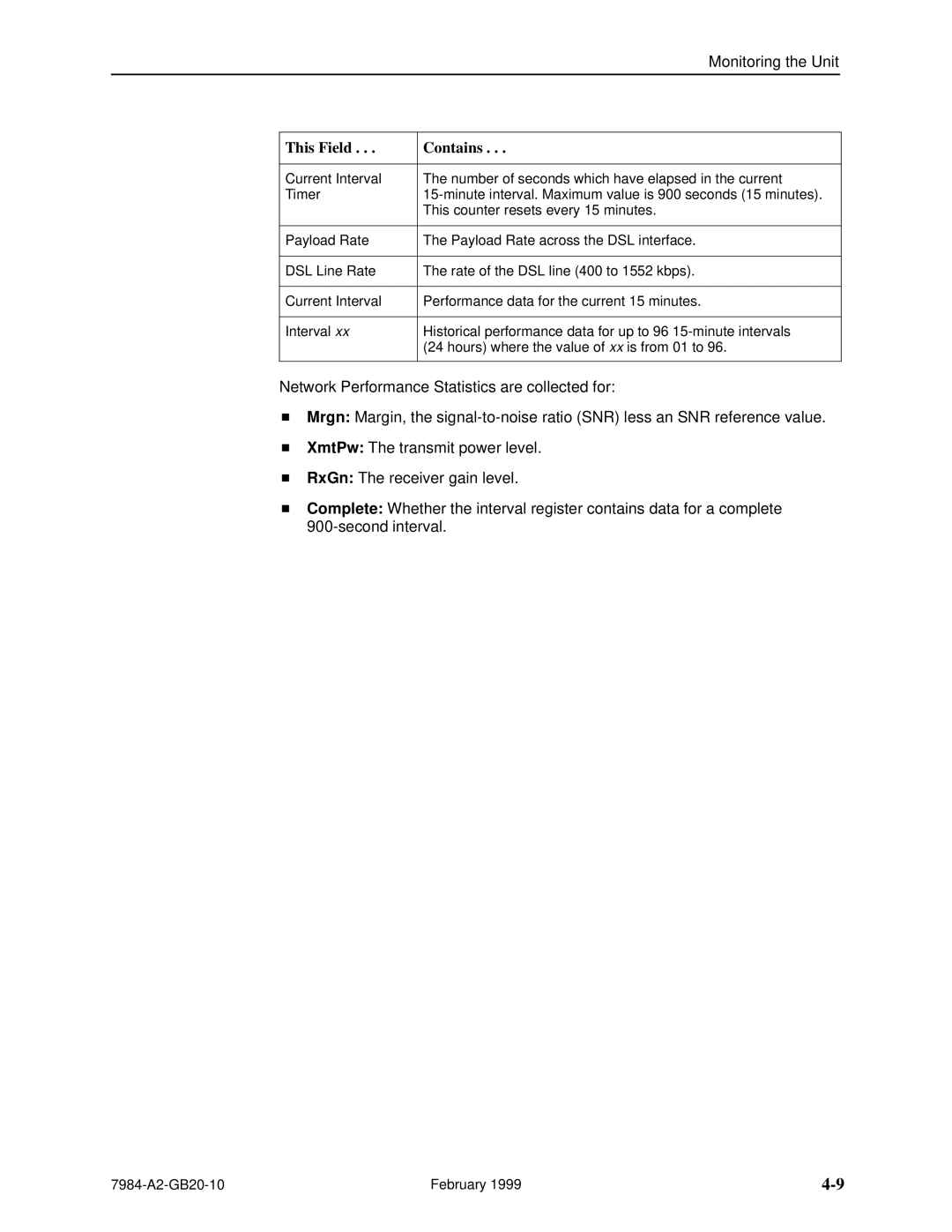 Paradyne Hotwire 7984 manual This Field Contains 