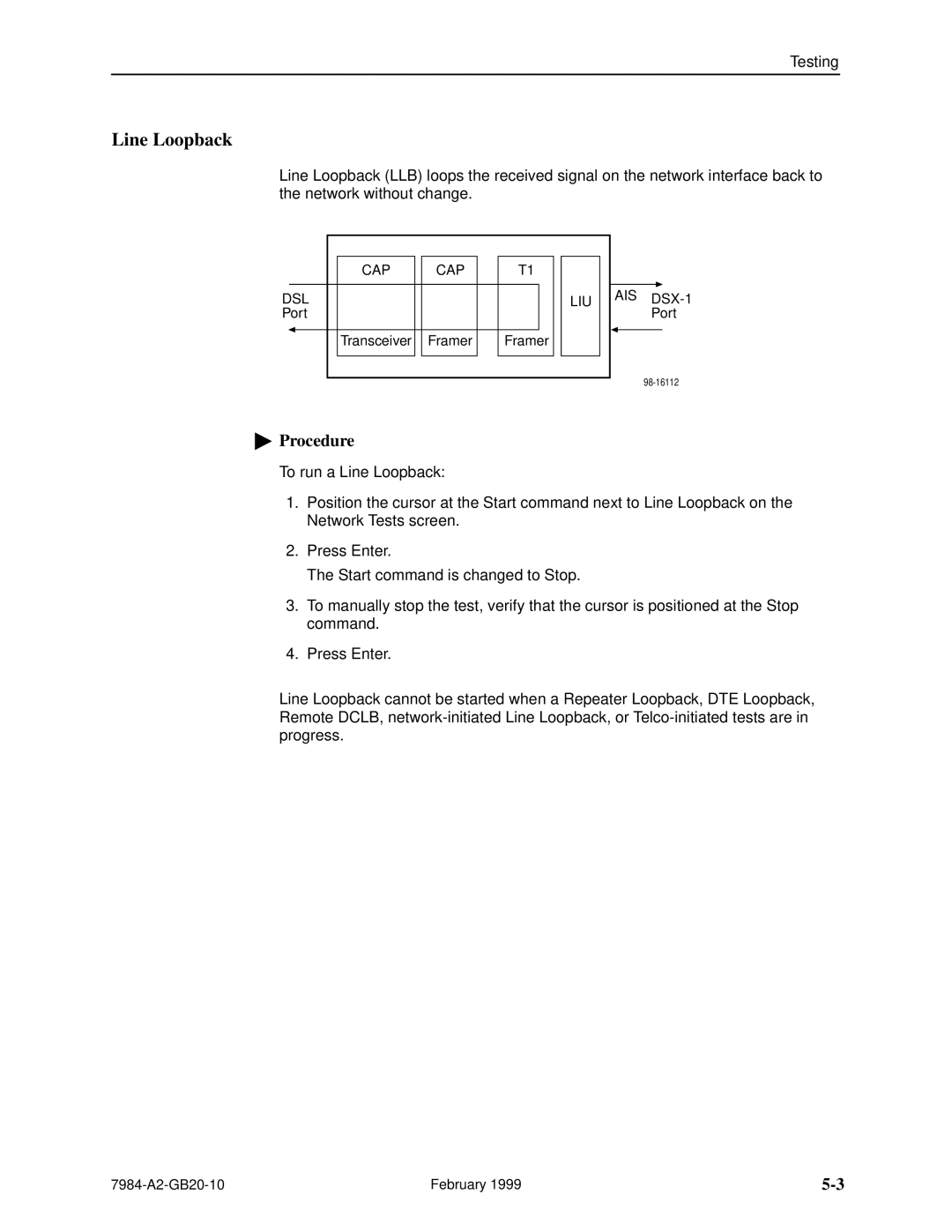 Paradyne Hotwire 7984 manual Line Loopback 