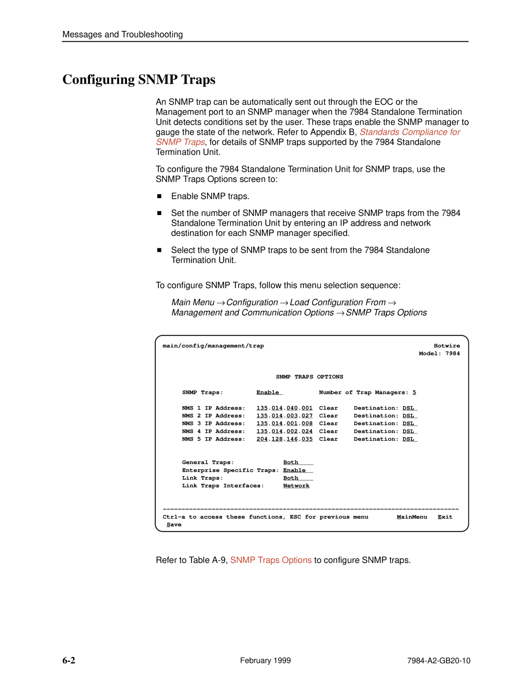 Paradyne Hotwire 7984 manual Configuring Snmp Traps, Snmp Traps Options 