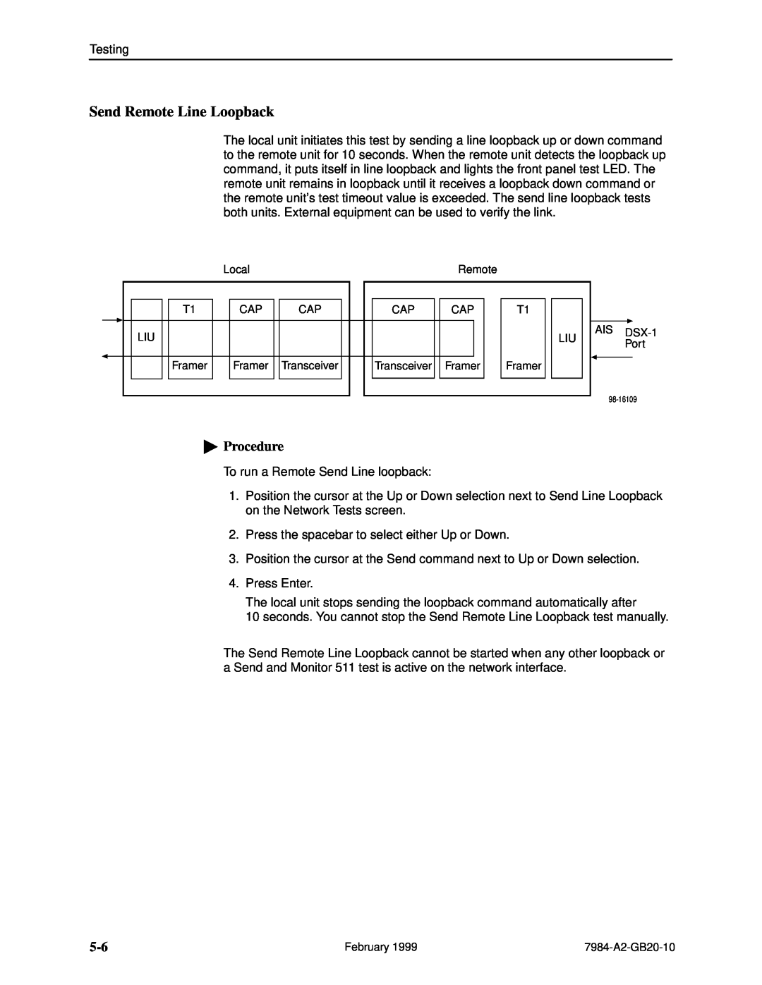 Paradyne Hotwire 7984 manual Send Remote Line Loopback, Procedure 