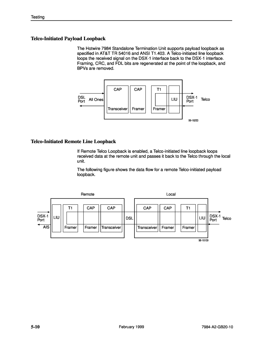 Paradyne Hotwire 7984 manual Telco-Initiated Payload Loopback, Telco-Initiated Remote Line Loopback, 5-10 
