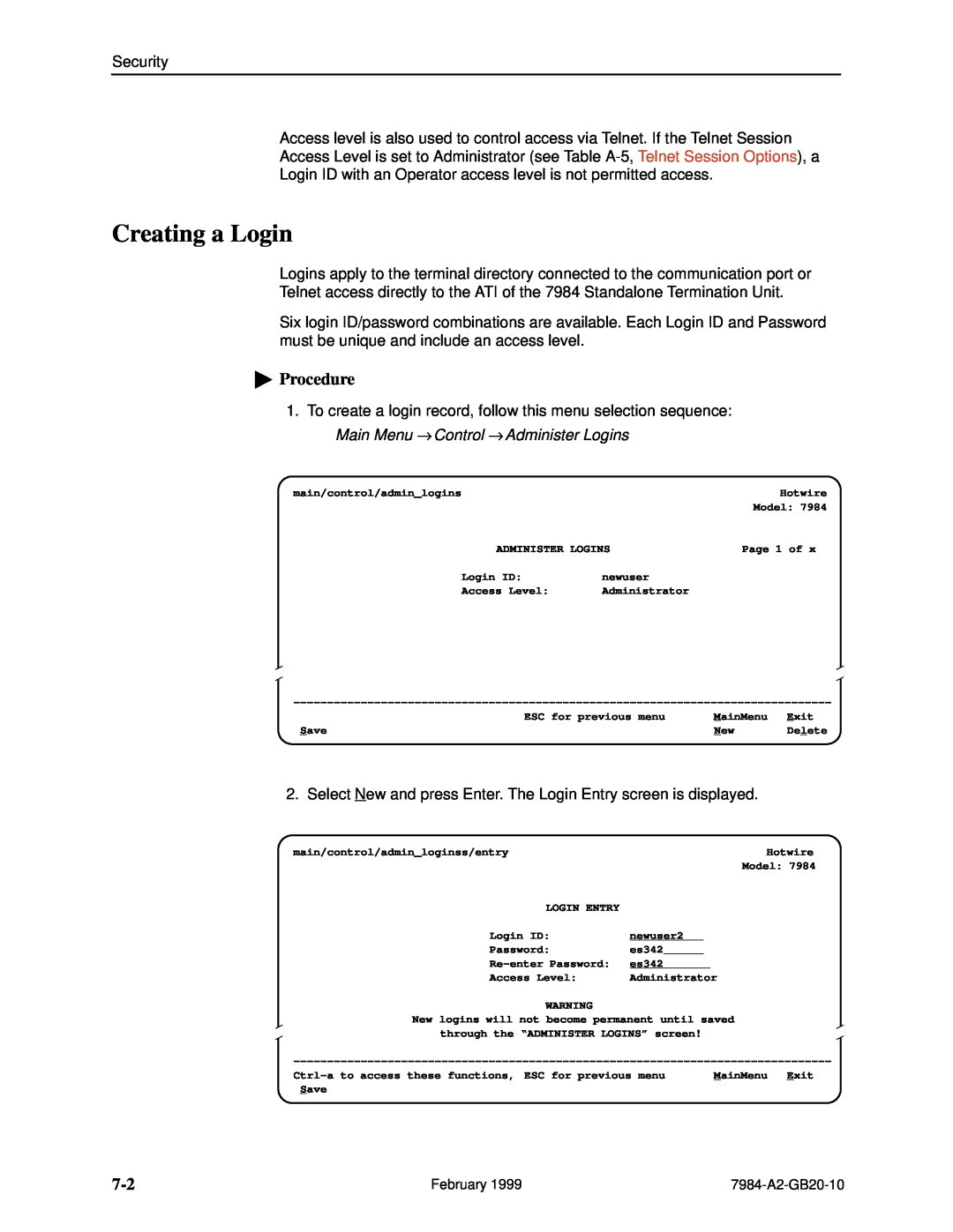 Paradyne Hotwire 7984 manual Creating a Login, Procedure 