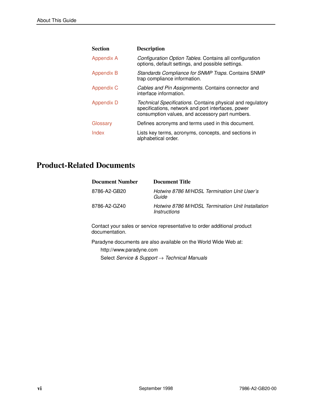 Paradyne HOTWIRE 7986 manual Product-Related Documents 