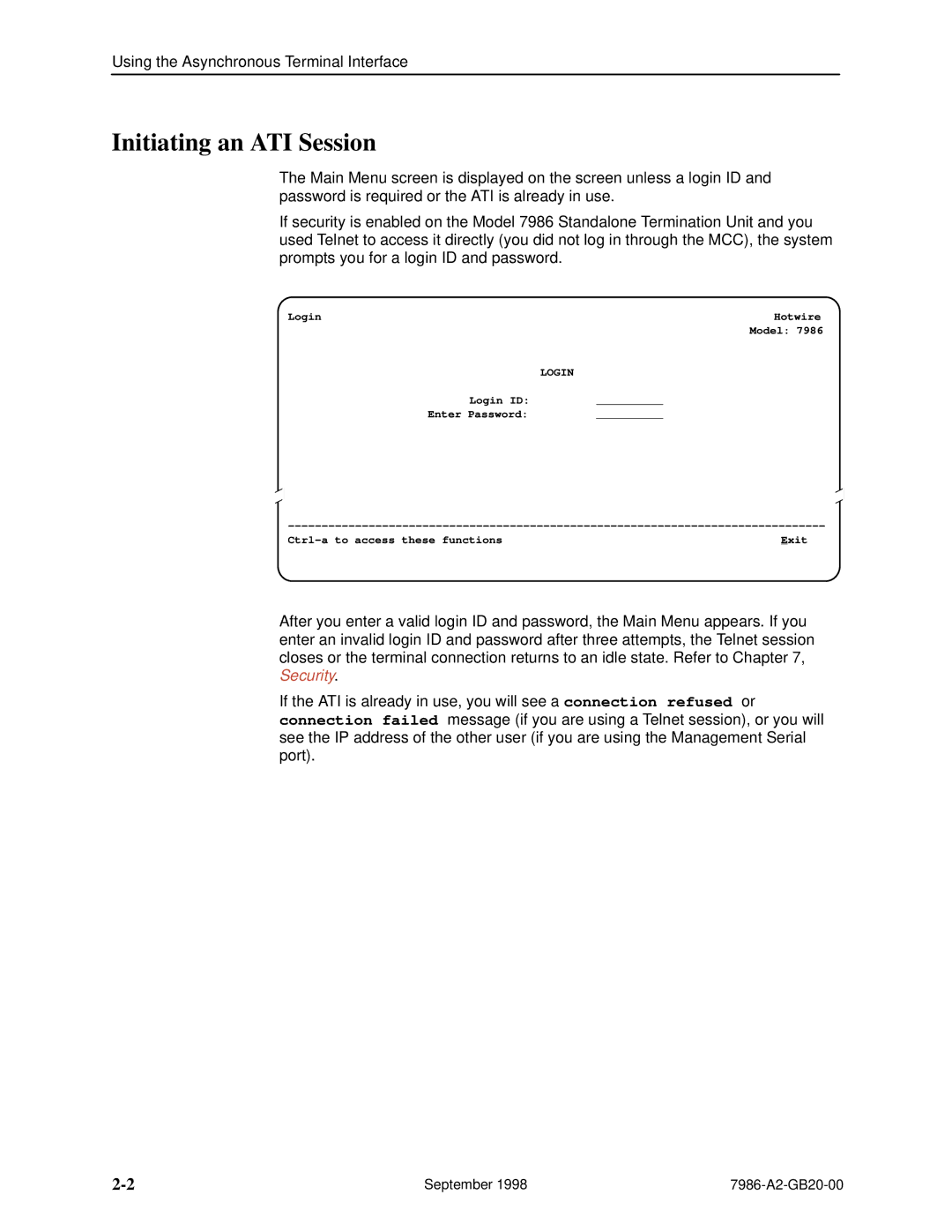 Paradyne HOTWIRE 7986 manual Initiating an ATI Session, Login 