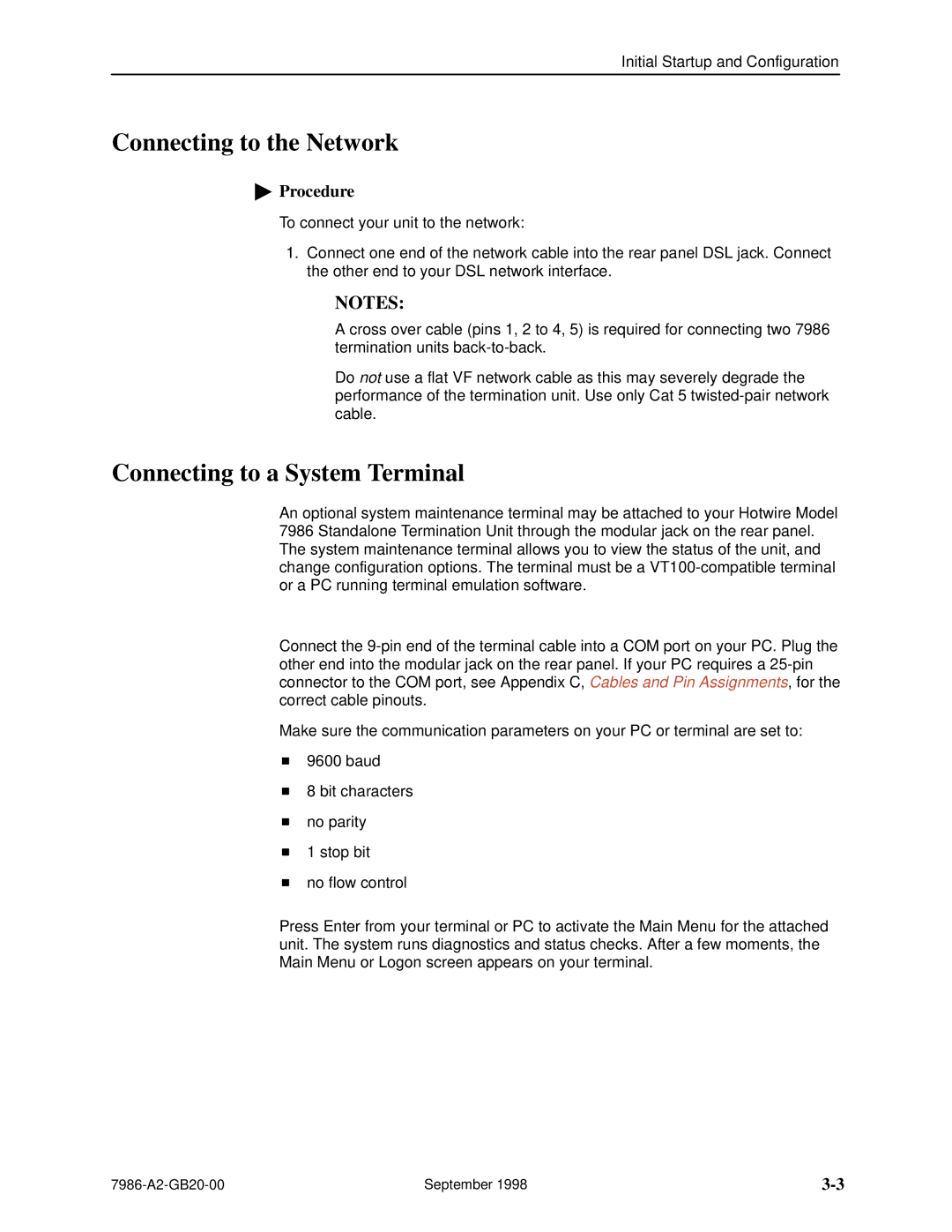 Paradyne HOTWIRE 7986 manual Connecting to the Network, Connecting to a System Terminal 