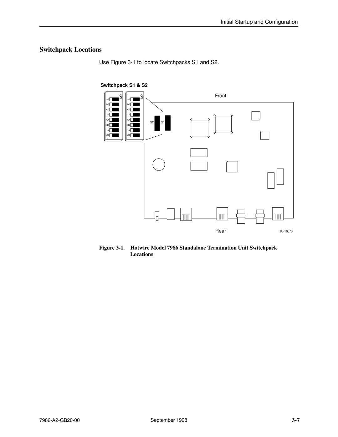 Paradyne HOTWIRE 7986 manual Switchpack Locations, Switchpack S1 & S2 