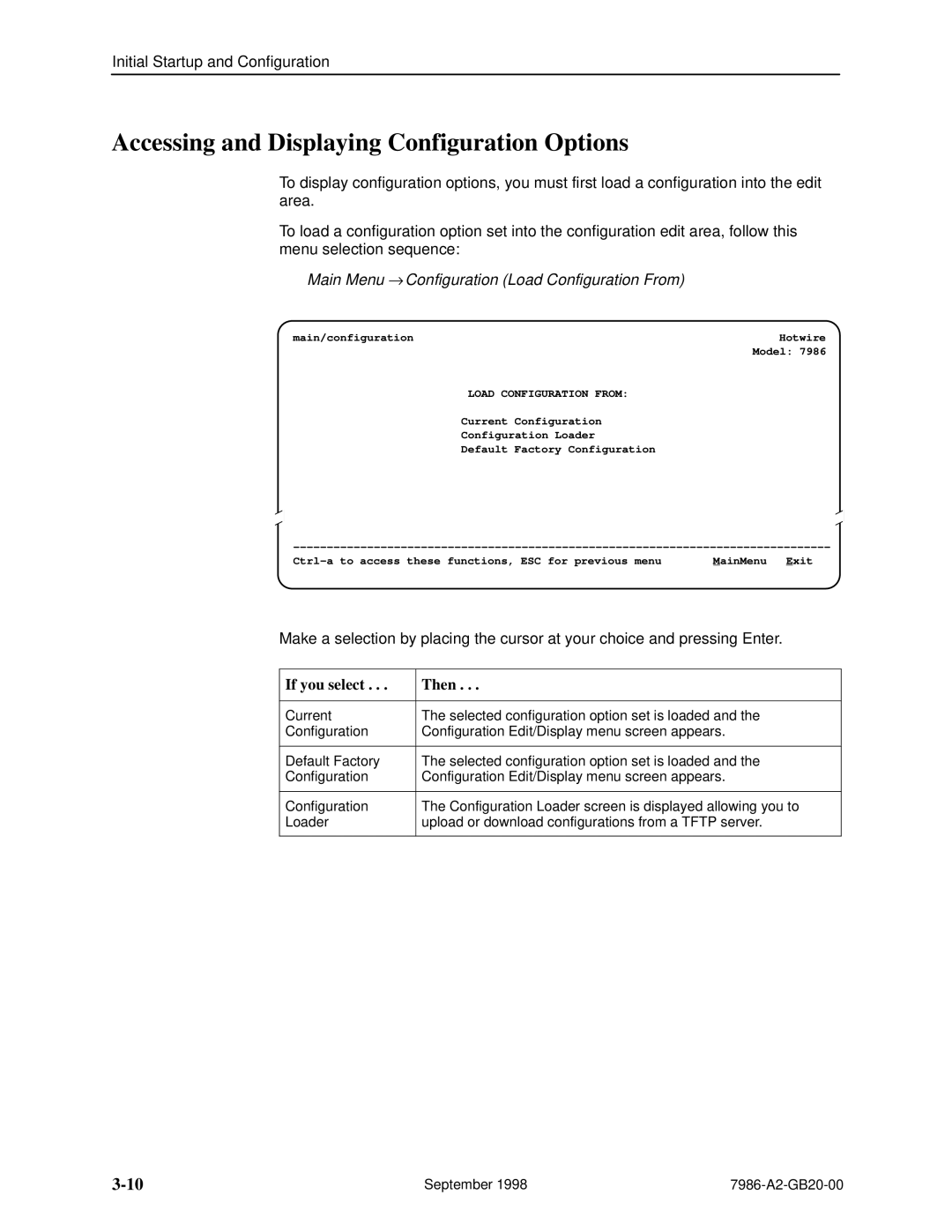 Paradyne HOTWIRE 7986 Accessing and Displaying Configuration Options, Main Menu → Configuration Load Configuration From 