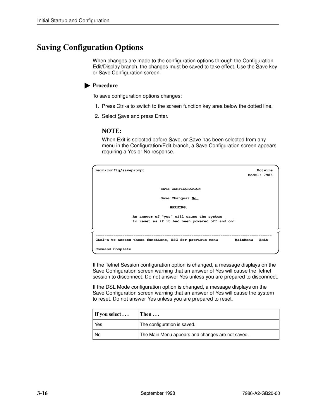 Paradyne HOTWIRE 7986 manual Saving Configuration Options, Save Configuration 