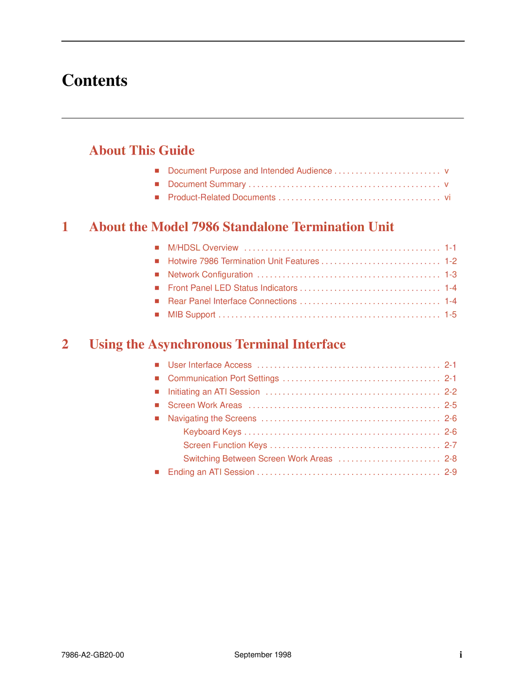 Paradyne HOTWIRE 7986 manual Contents 