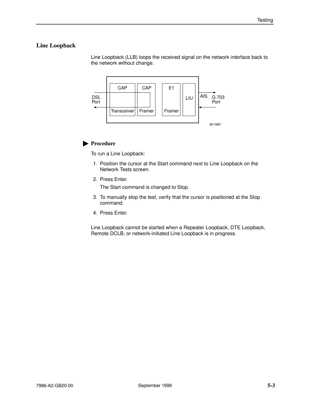 Paradyne HOTWIRE 7986 manual Line Loopback 