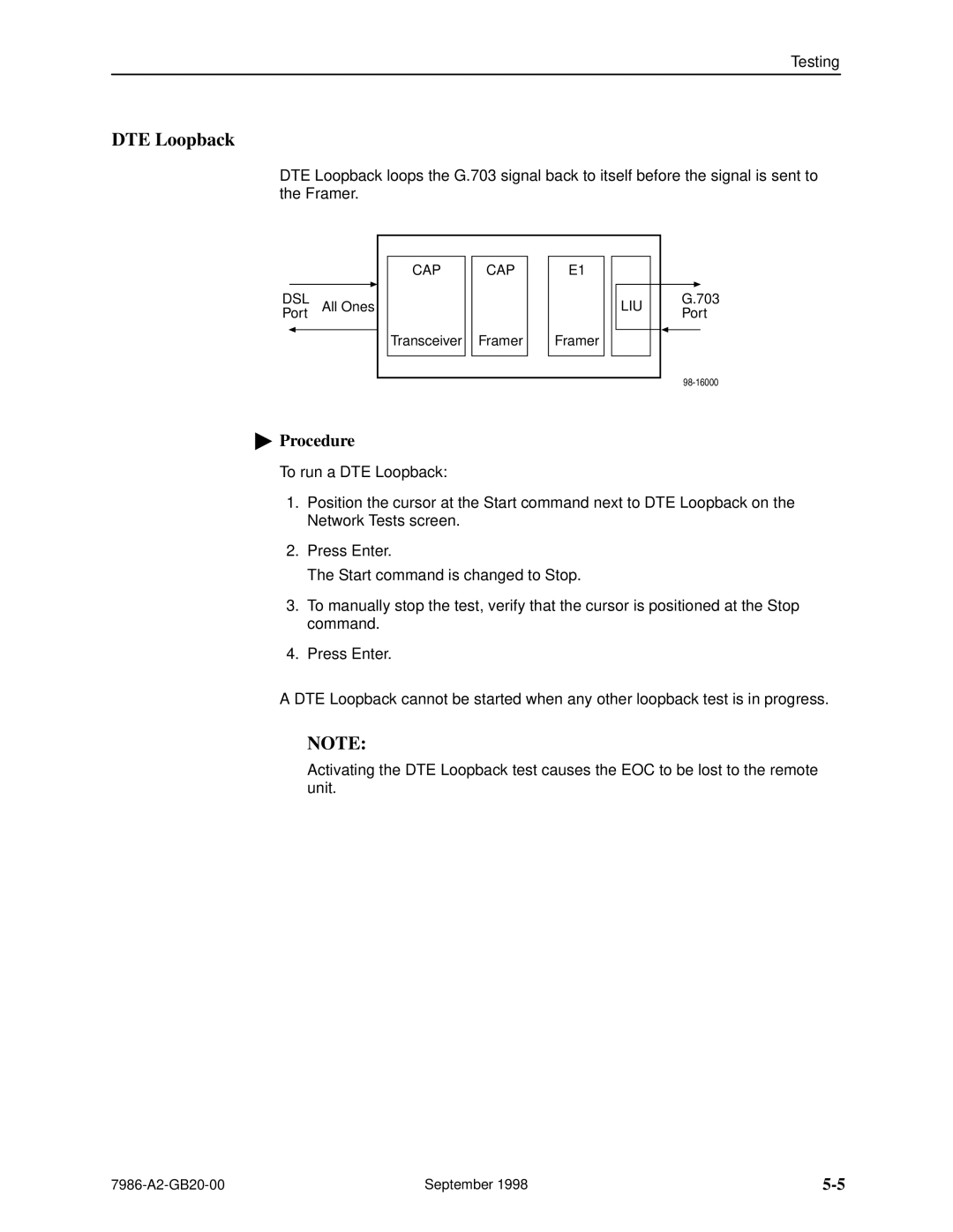 Paradyne HOTWIRE 7986 manual DTE Loopback 