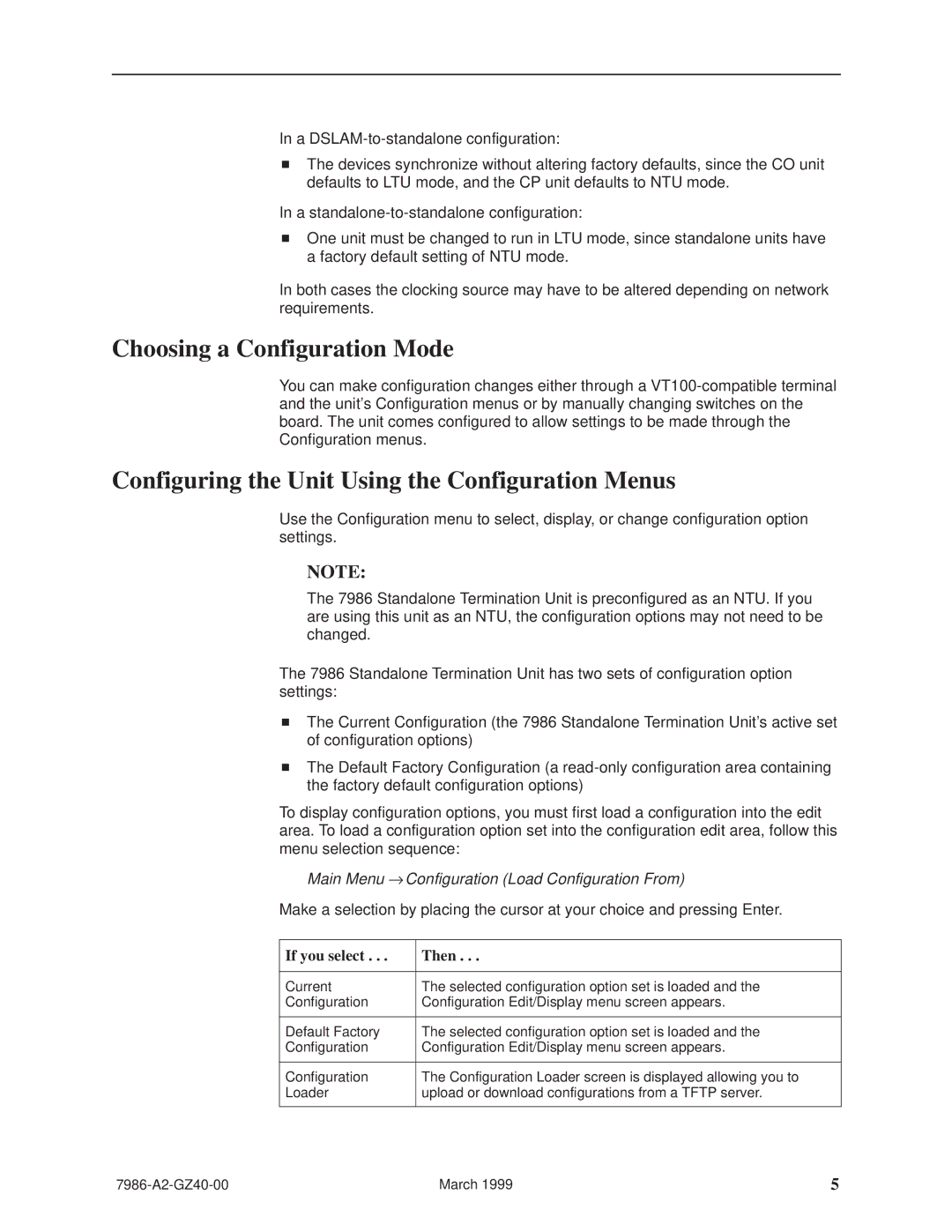 Paradyne Hotwiret 7986 Choosing a Configuration Mode, Configuring the Unit Using the Configuration Menus 