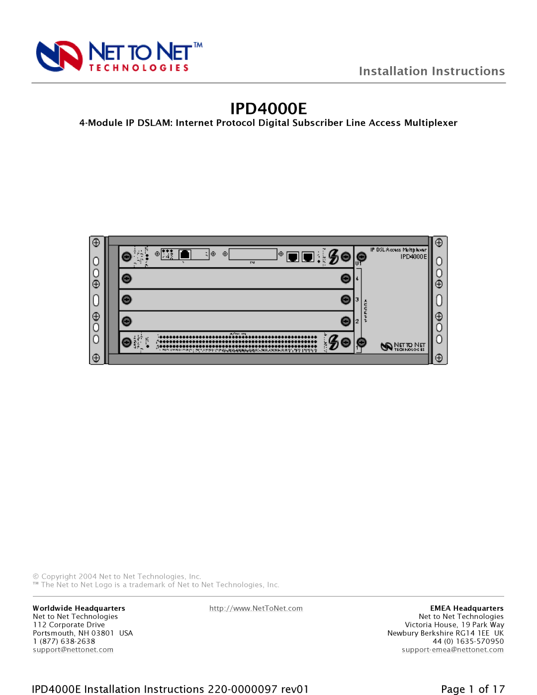 Paradyne IPD4000E installation instructions 