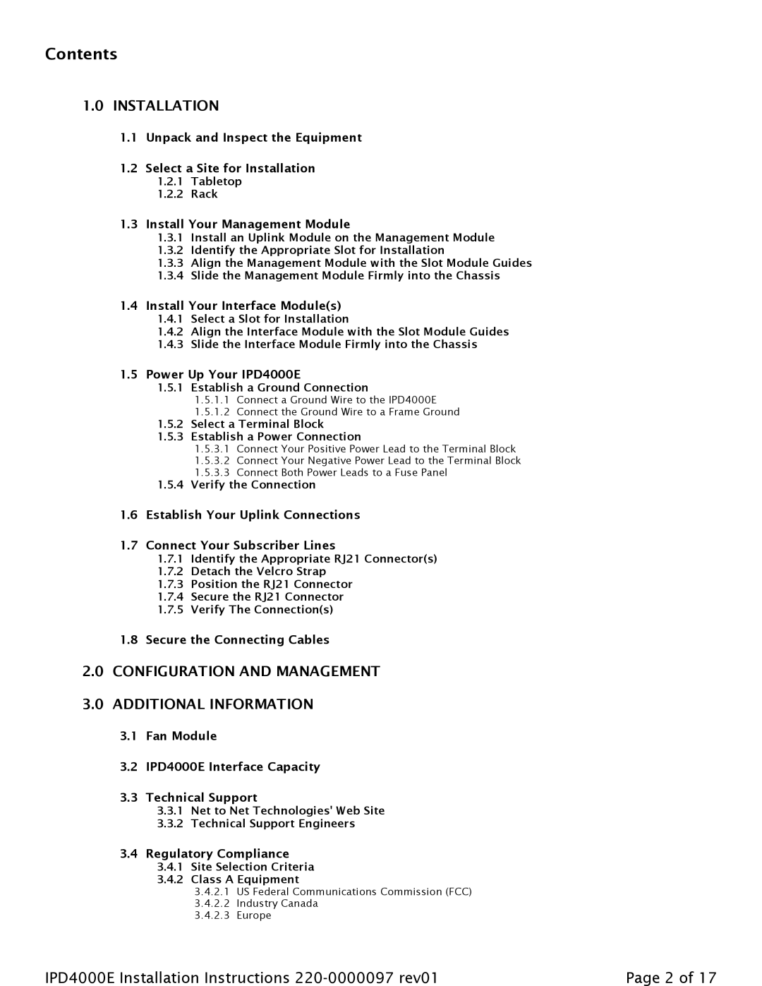 Paradyne IPD4000E installation instructions Contents 