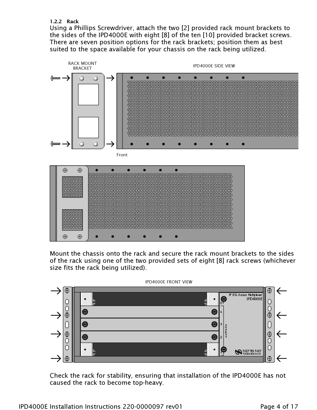 Paradyne IPD4000E installation instructions Rack 