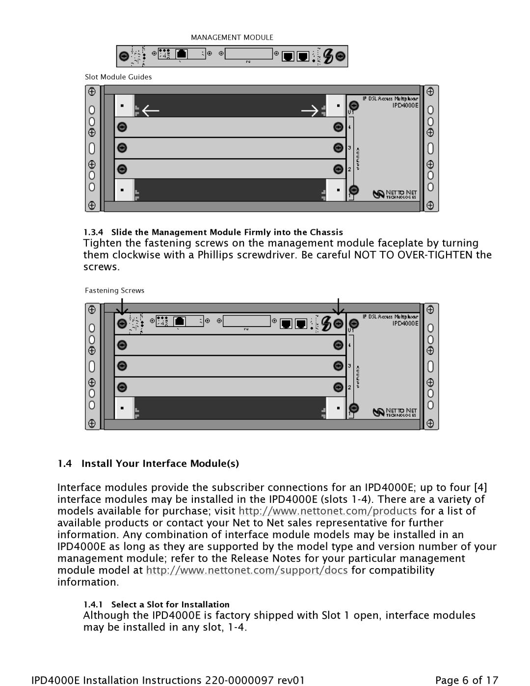 Paradyne IPD4000E installation instructions Install Your Interface Modules 