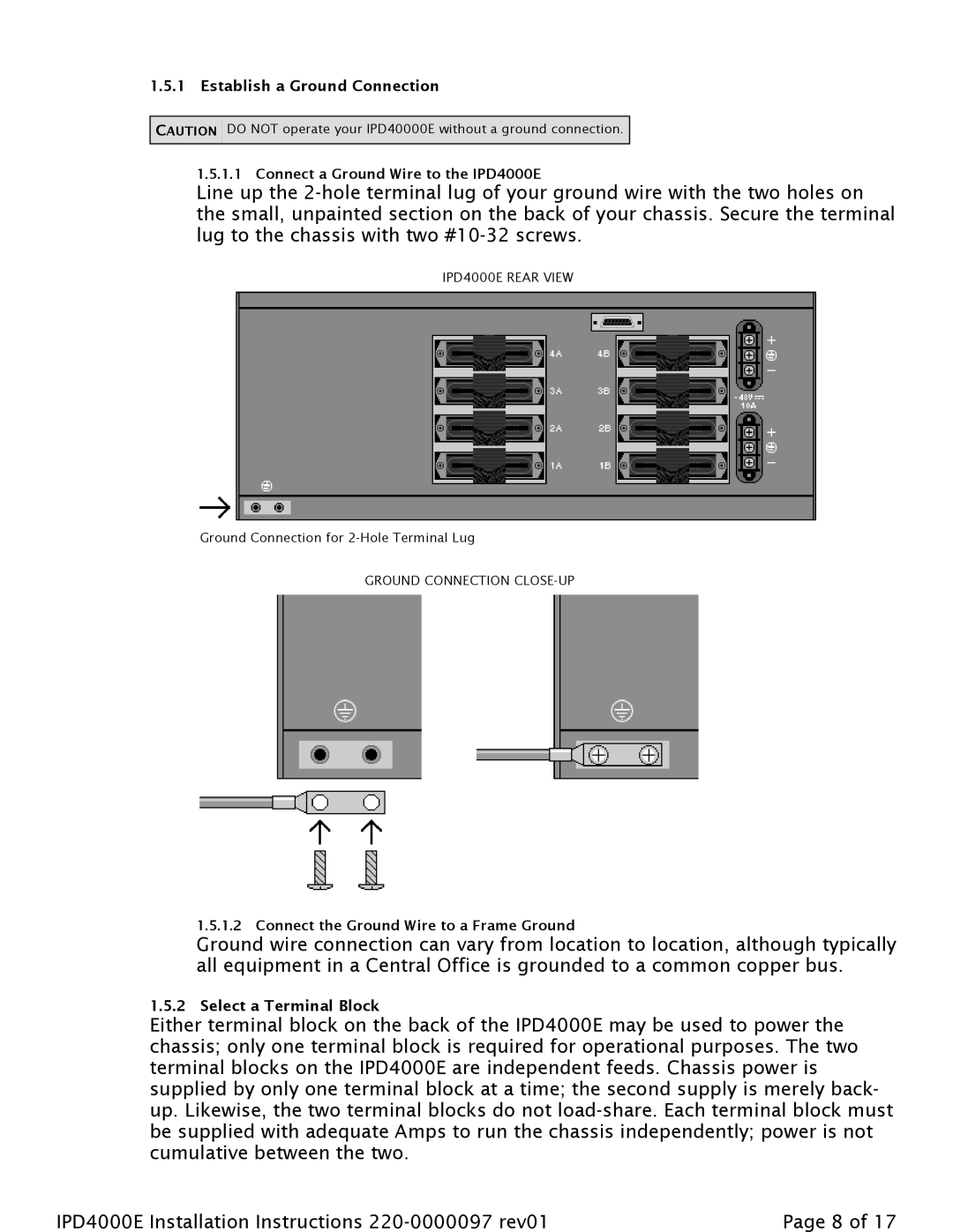 Paradyne IPD4000E installation instructions Establish a Ground Connection 