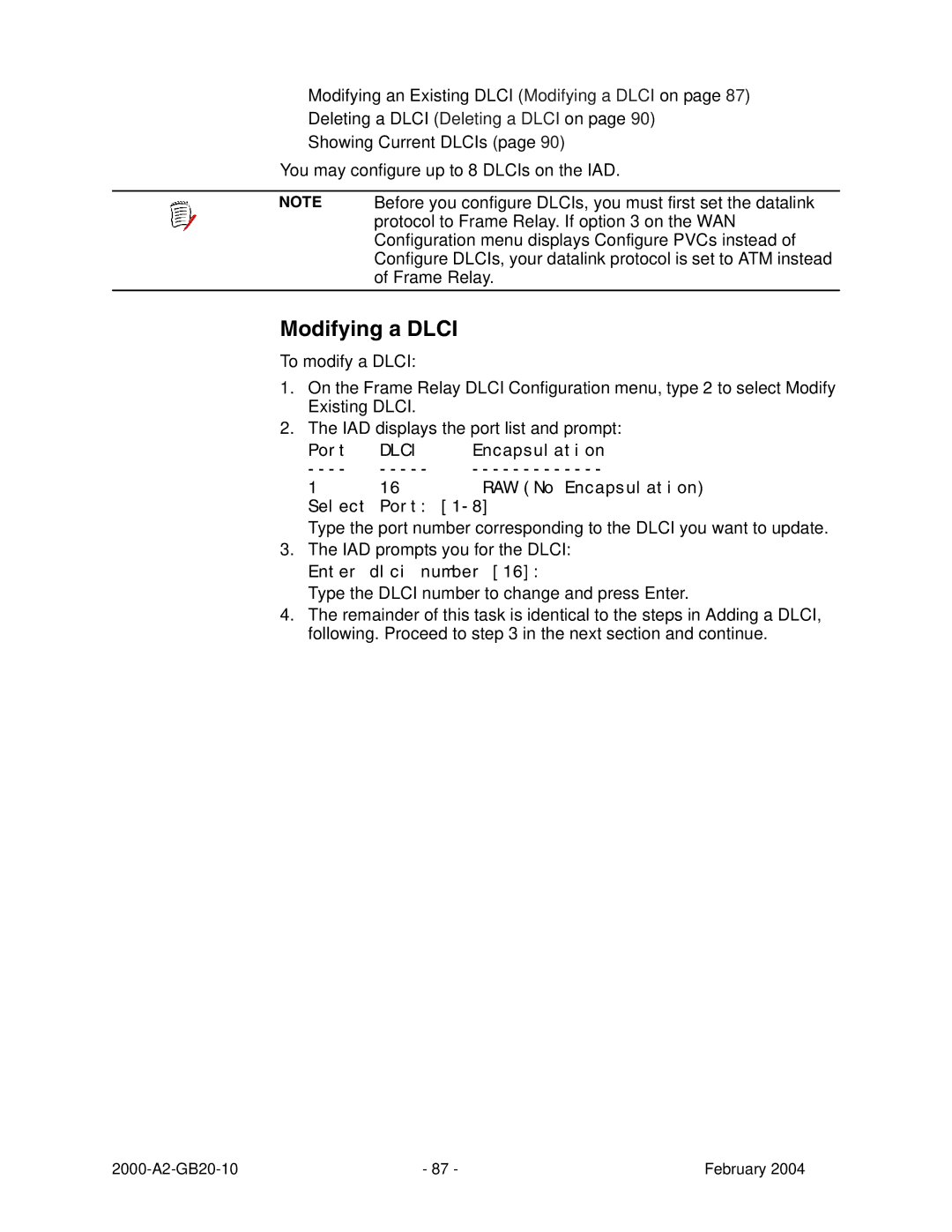 Paradyne JetFusion Integrated Access Device manual Modifying a Dlci 