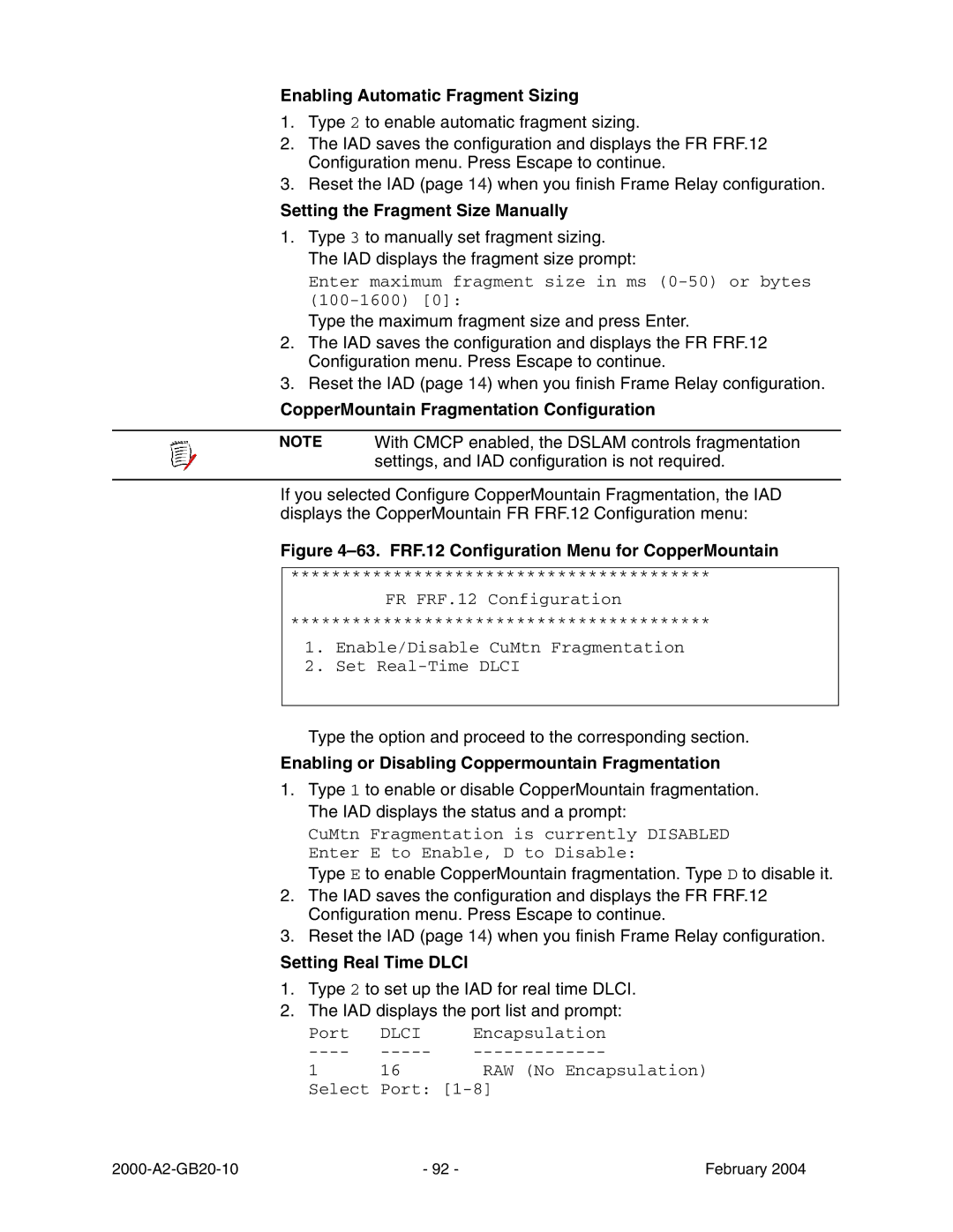 Paradyne JetFusion Integrated Access Device manual Enabling Automatic Fragment Sizing, Setting the Fragment Size Manually 