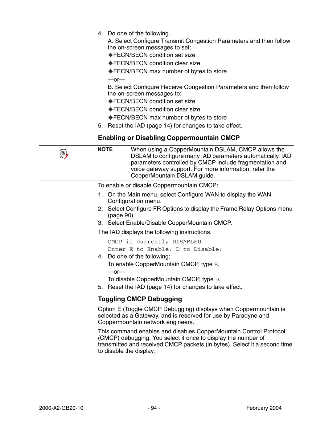 Paradyne JetFusion Integrated Access Device manual Enabling or Disabling Coppermountain Cmcp, Toggling Cmcp Debugging 