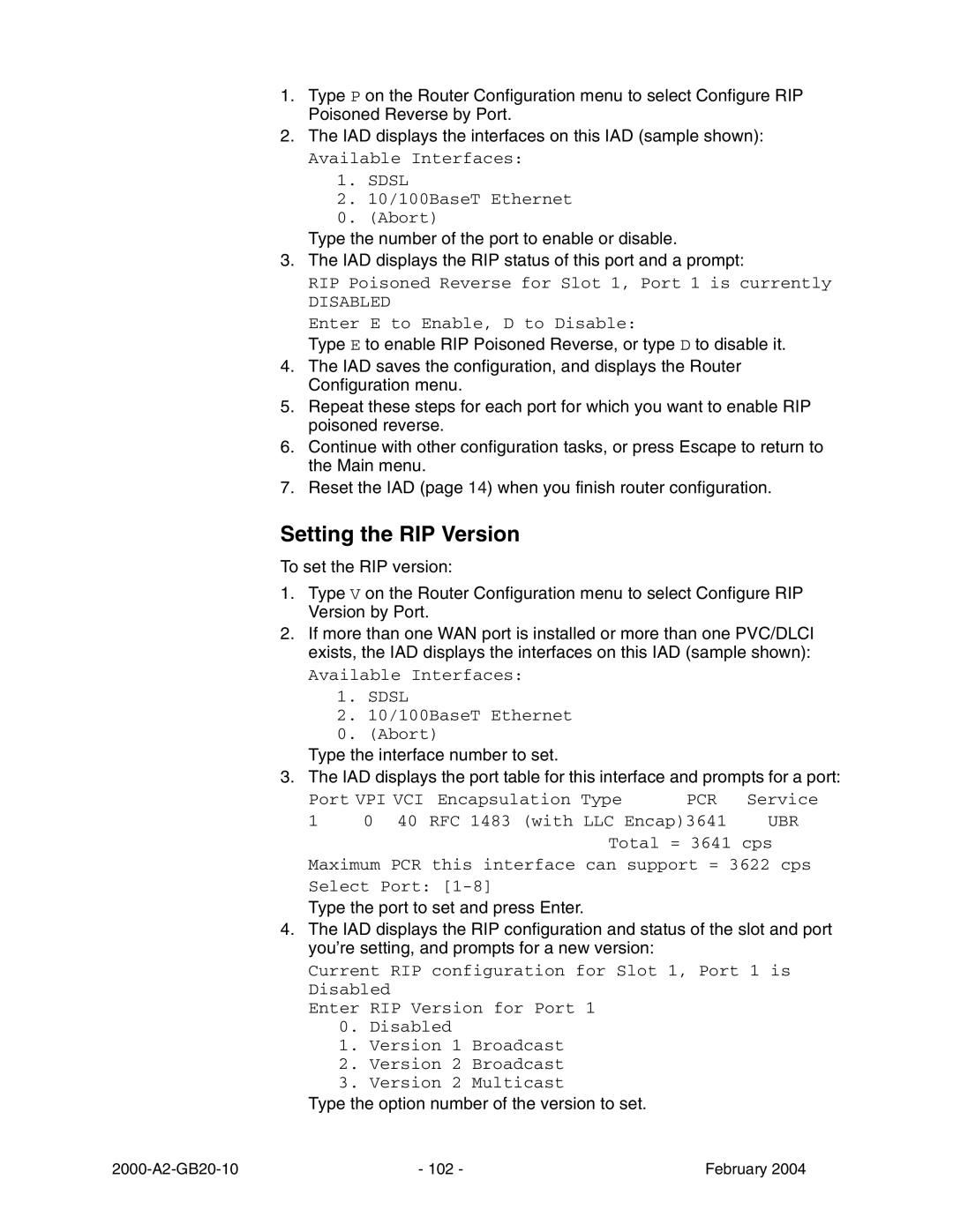 Paradyne JetFusion Integrated Access Device manual Setting the RIP Version 