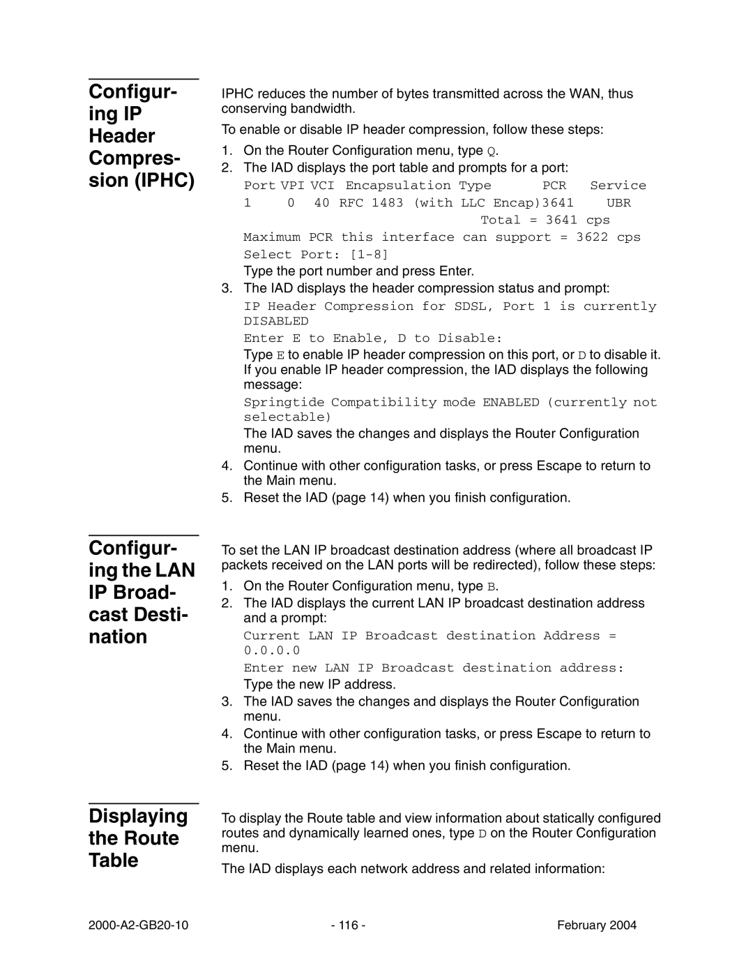 Paradyne JetFusion Integrated Access Device manual IP Header Compression for SDSL, Port 1 is currently 