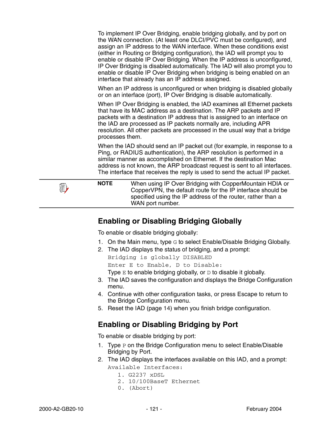 Paradyne JetFusion Integrated Access Device manual Enabling or Disabling Bridging Globally 