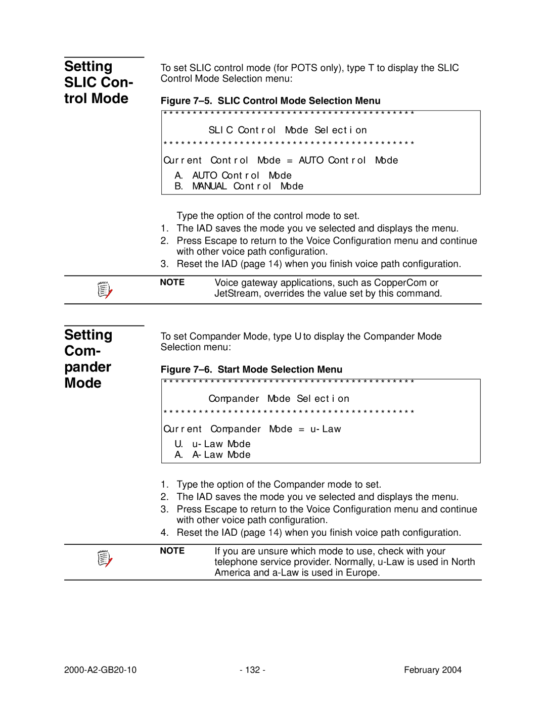 Paradyne JetFusion Integrated Access Device manual Setting Slic Con- trol Mode, Setting Com- pander Mode 