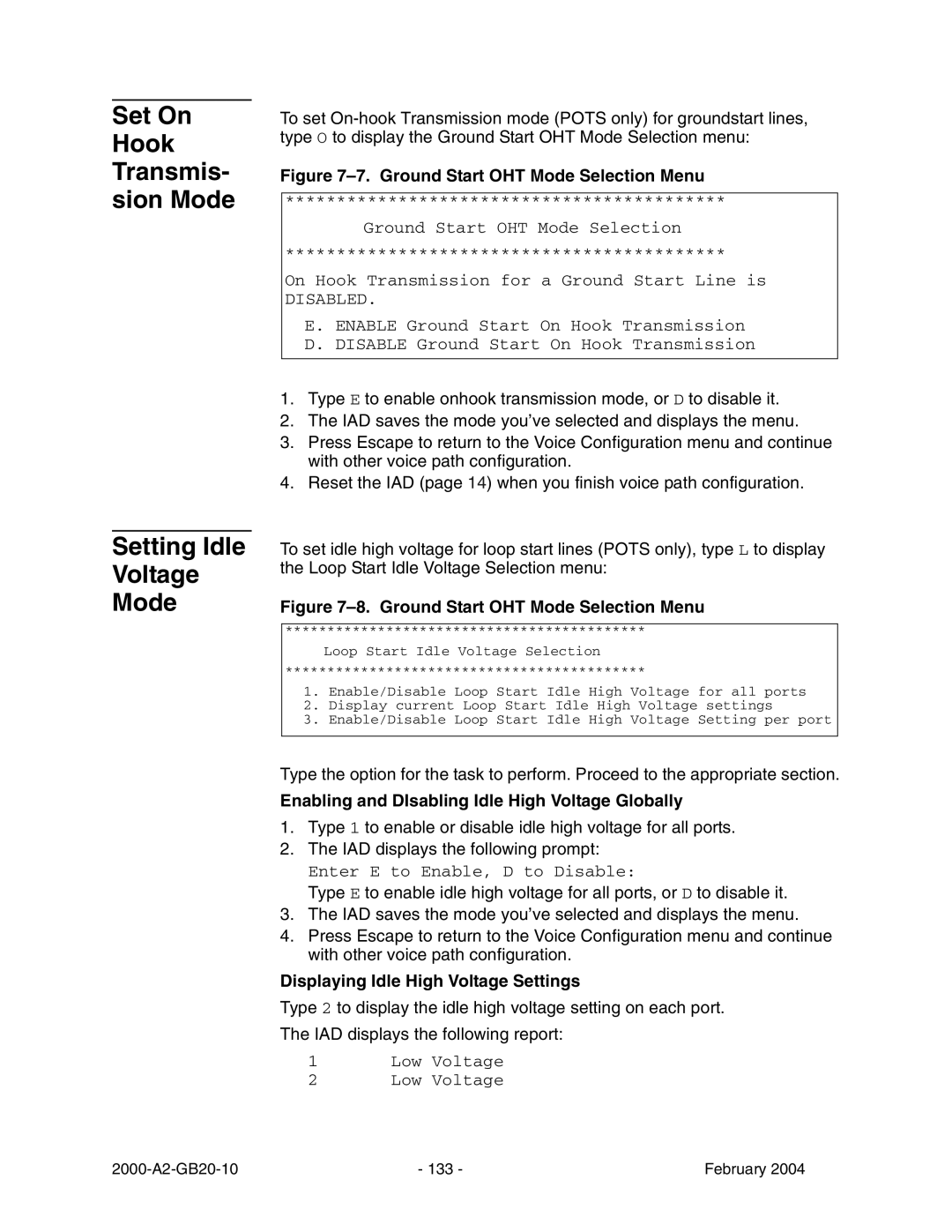 Paradyne JetFusion Integrated Access Device manual Set On Hook Transmis- sion Mode Setting Idle Voltage 