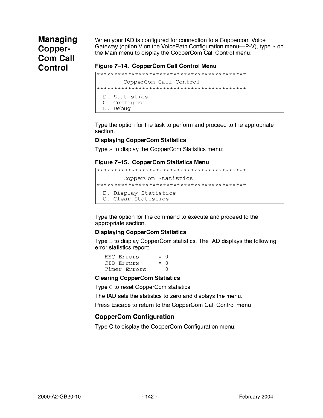 Paradyne JetFusion Integrated Access Device manual Managing Copper Com Call Control, CopperCom Configuration 