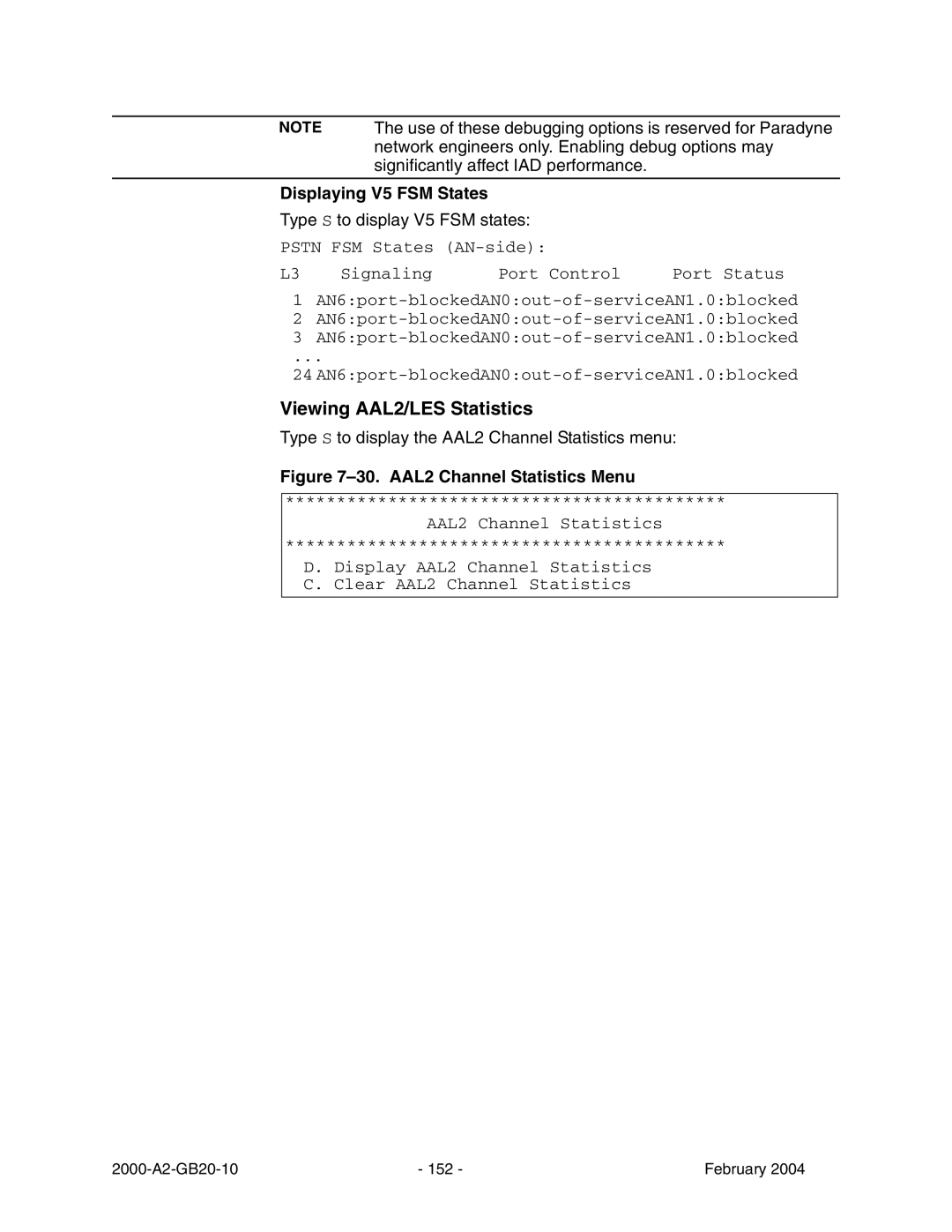 Paradyne JetFusion Integrated Access Device manual Viewing AAL2/LES Statistics, Displaying V5 FSM States 