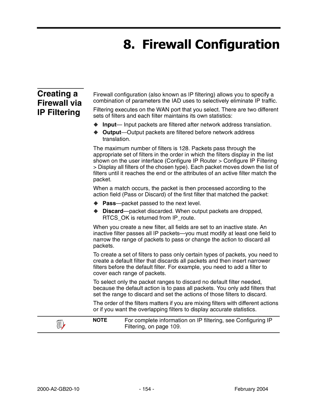 Paradyne JetFusion Integrated Access Device manual Luhzdoo&Rqiljxudwlrq, Creating a Firewall via IP Filtering 