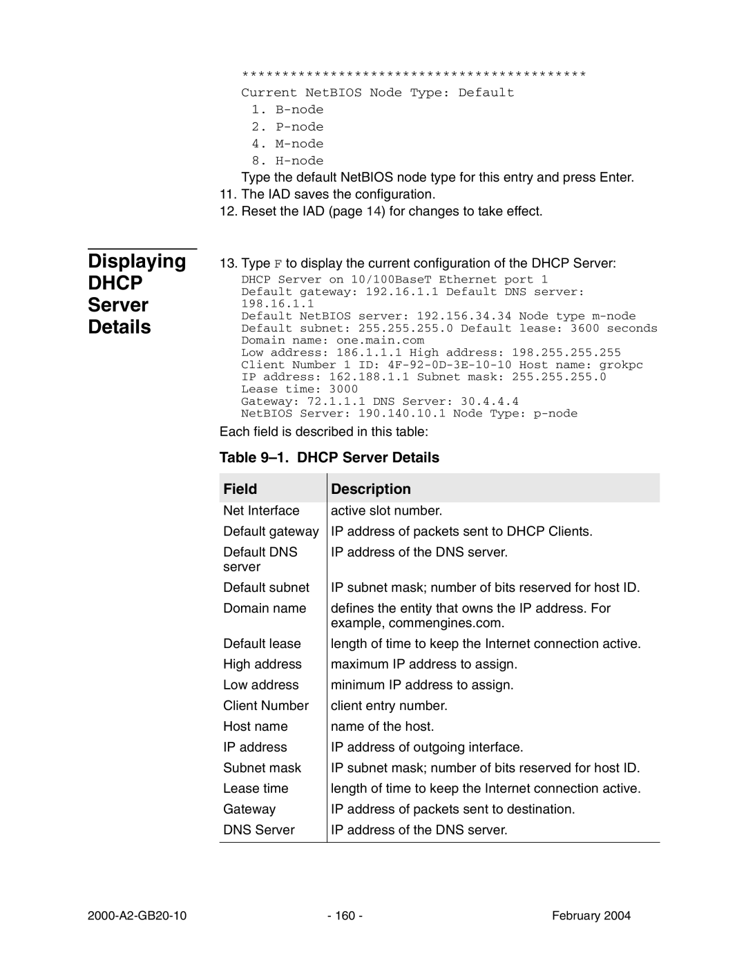 Paradyne JetFusion Integrated Access Device manual Dhcp Server Details Field 