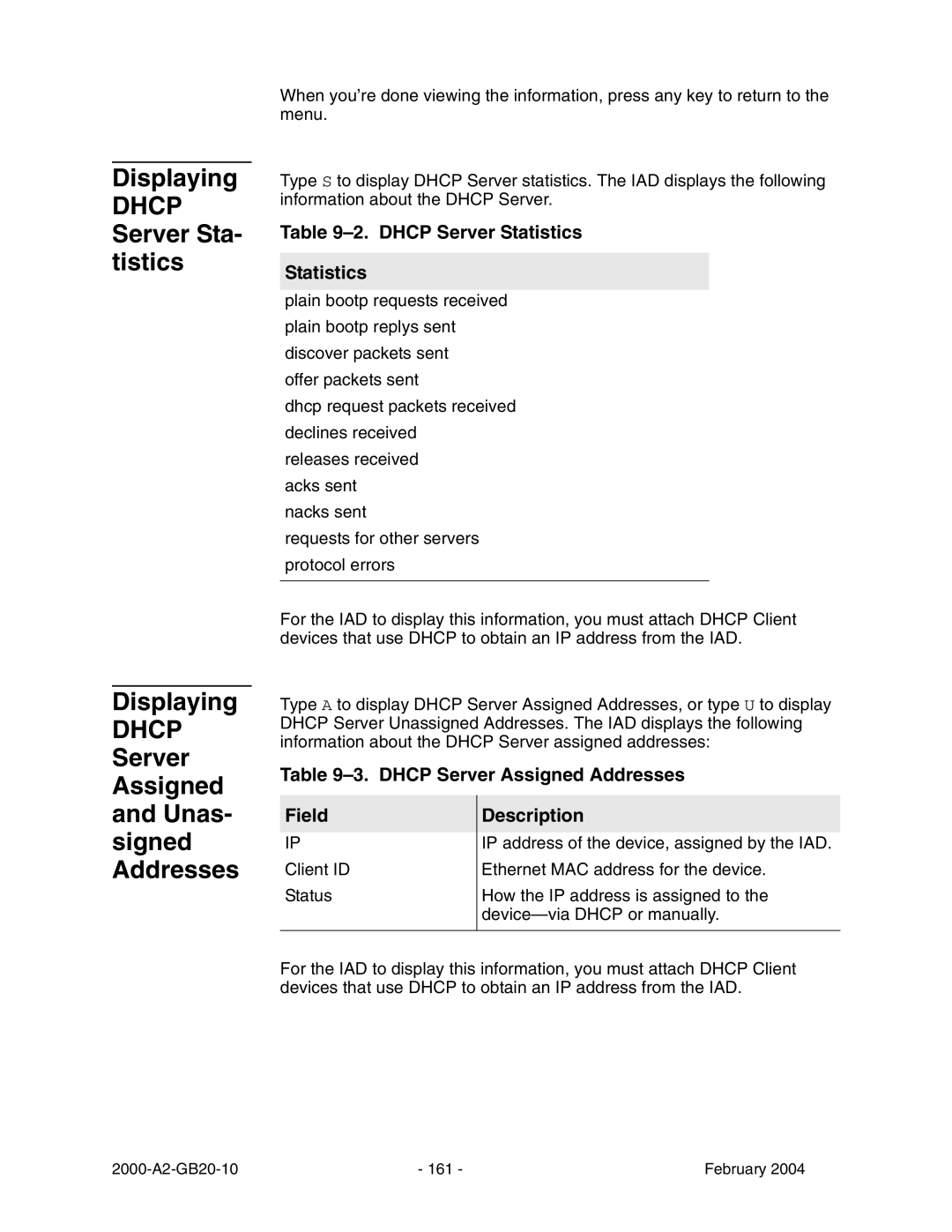 Paradyne JetFusion Integrated Access Device manual Displaying Dhcp Server Sta- tistics, Dhcp Server Statistics 