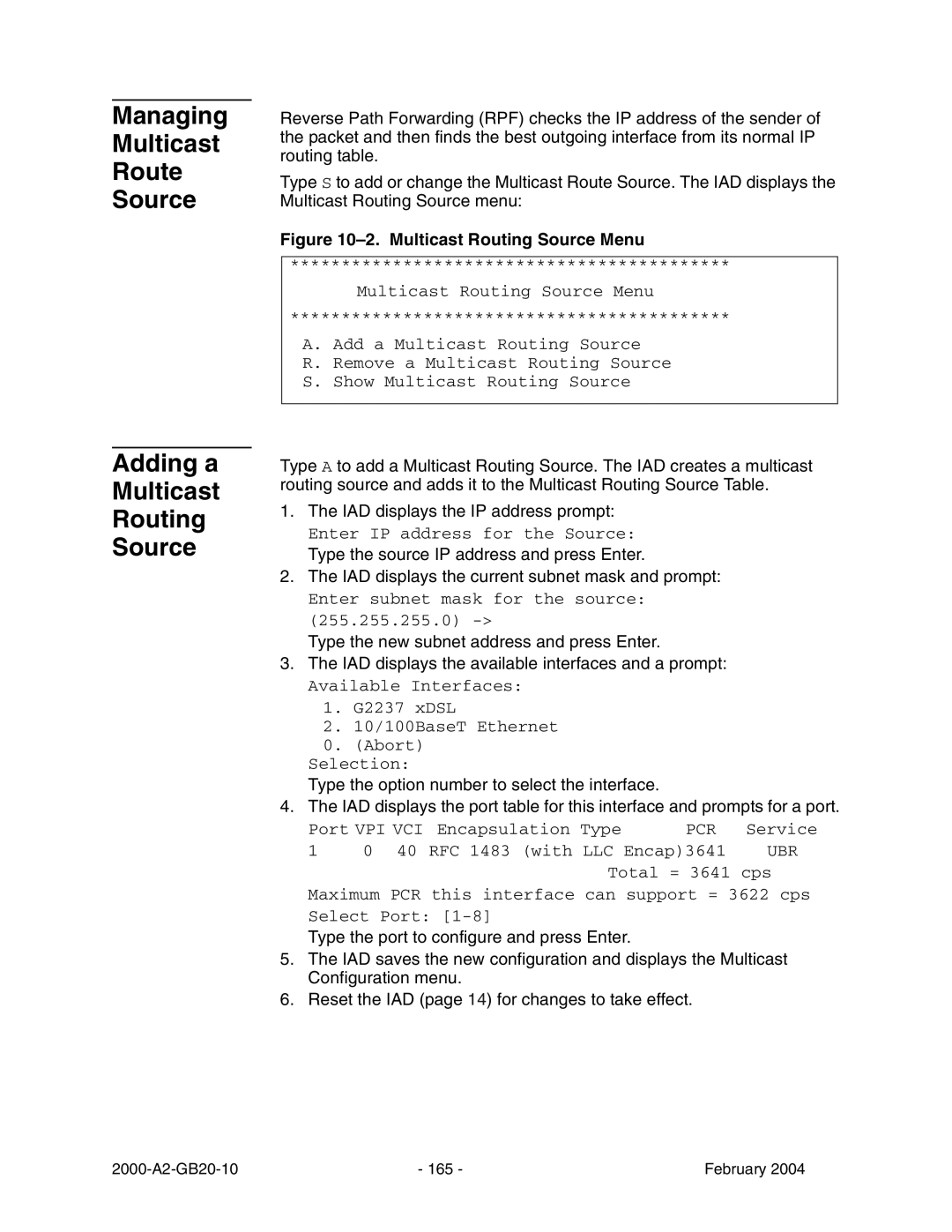 Paradyne JetFusion Integrated Access Device manual Managing Multicast Route Source Adding a Routing 