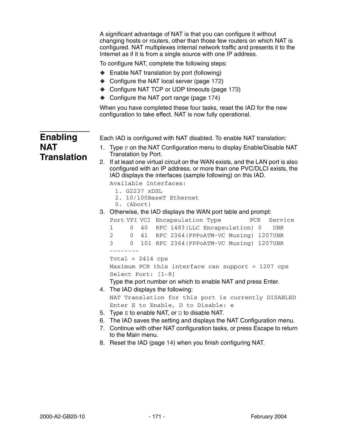 Paradyne JetFusion Integrated Access Device manual Enabling, Translation 