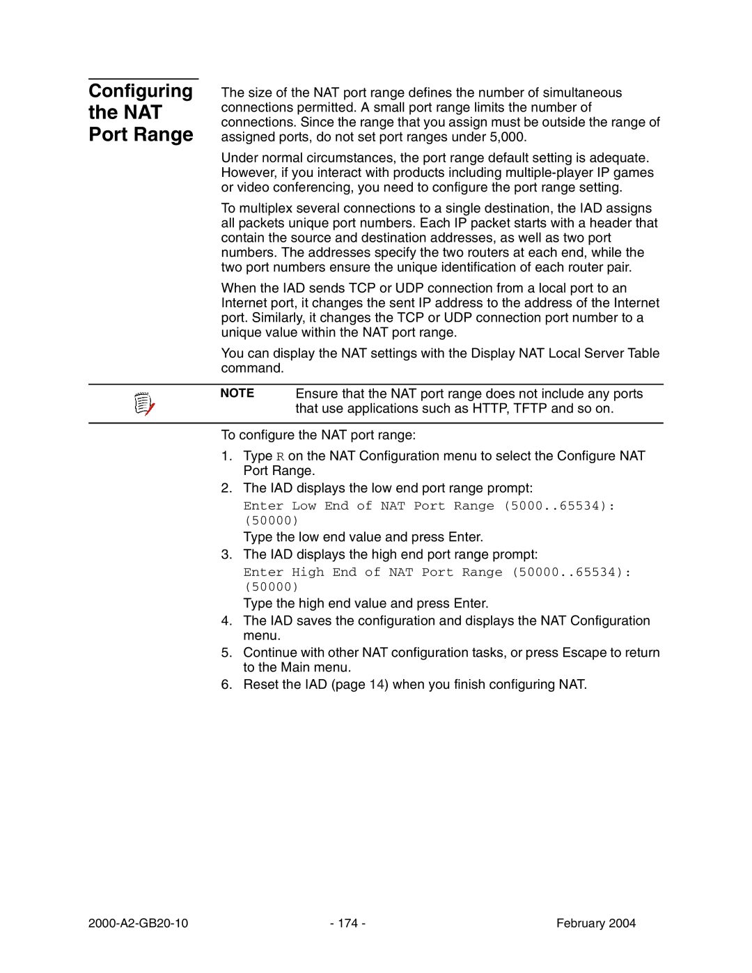 Paradyne JetFusion Integrated Access Device manual NAT Port Range 